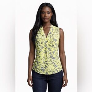 Banana Republic Sleeveless Blouse Yellow Grey V-Neck Print Top Size 00P